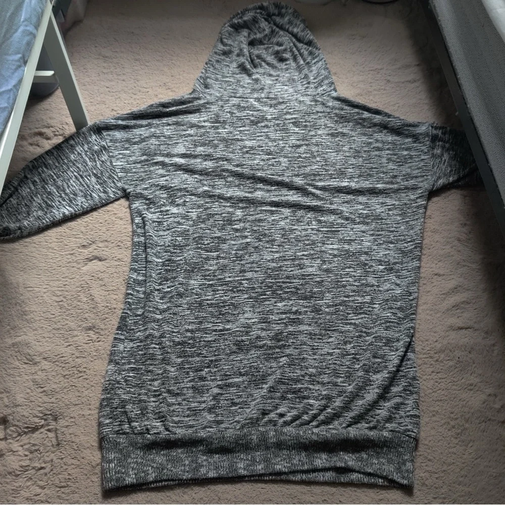 Express Marled Gray Hoodie Mini Dress Knit Sweater Hooded Heather - Picture 8 of 9
